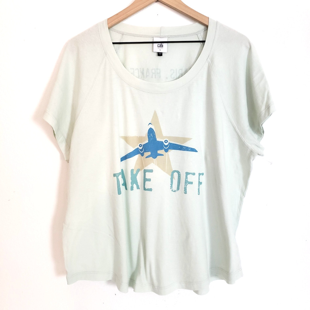 CAbi Pale Green SIZE L Take Off Vacay Vacation Travel Short Sleeve Shirt 6124